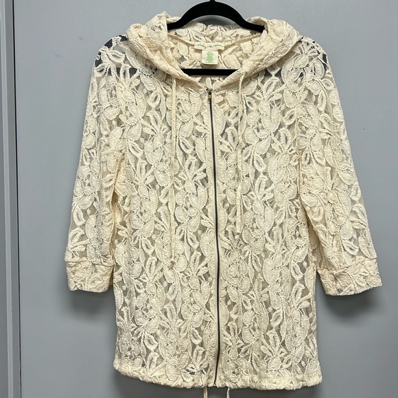 Urban Outfitters Staring at Stars Cream Lace Zip Up Hoodie Size Large - Picture 1 of 7